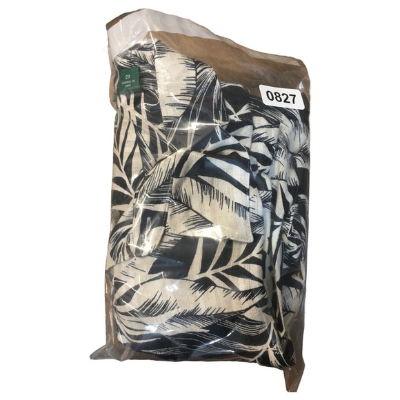 Cubavera Shirt Mens 2X Linen Palm Leaves Short Sleeve Button Up Hawaiian Black - Picture 12 of 12